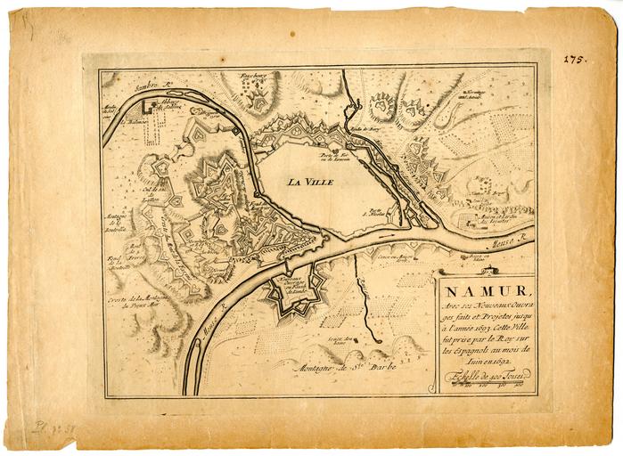 Namur avec ses nouveaux ouvrages faits et projetés jusqu'à l'année 1693. Cette ville fut prise par le Roy sur les Espagnols au mois de Juin en 1692
