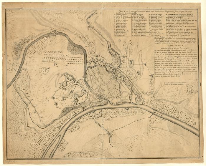 Plan de la Ville et Château de Namur avec les dernières Fortifications faites jusqu'à l'an 1709. Harrewyn feci