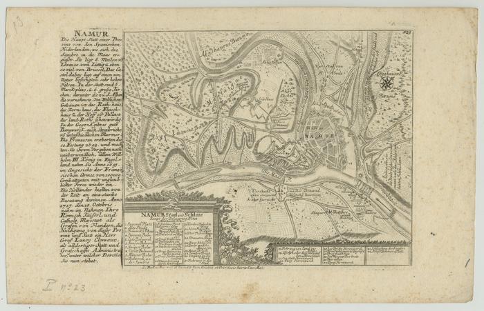 Namur. Stad und Schloss Stampt der Belagerung A° 1692. 123. G. Bodenehr feci et Excudit Cum Gratia et Privilegio Sacræ Cæs. Maj.