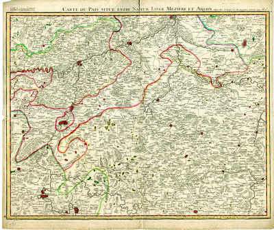 Carte du Pais situe entre Namur, Liege, Meziere et Arlon. A Paris chez Le Rouge…