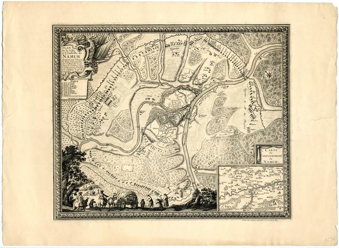 Plan de la Ville et Citadelle de Namur Assiégée par l'armée du Roy commandée par sa Majesté en personne le 29 May 1692 la Ville rendüe le 6 Juin et le château le 30e du même mois et an. Avec carte du Gouvernement de Namur. A Paris chez l'autheur, rue de St. André des Arts, porte de Buçy.