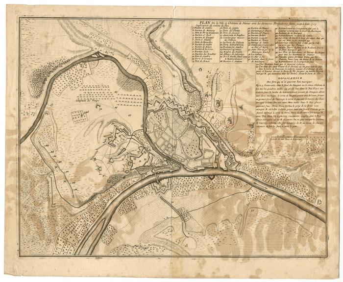 Plan de la ville et Château de Namur avec les dernieres Fortifications faites jusqu'à L'an 1709. Harrewyn feci