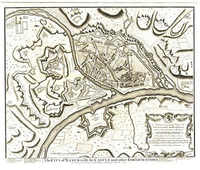 The city of Namur with the castle and other fortifications for Mr Tindal's continuation of Mr Rapin's History of England. I. Bafire Sculp.