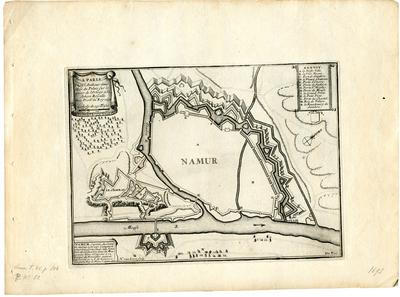 Namur Capitale du Comté de mesme nom aux Espagnols place très forte située à la jonction de la Sambre avec la Meuse avec titre d'Evesché à 12 Lieues et à 8 de Louvain. Pris par le Roy de France le 31 juin 1692. H. van Loon sculp. De Fer. A Paris, chez l'Autheur dans l'Isle du Palais sur le quay de l'Orloge à la sphère royalle. Avec Privil. du Roy. 1693