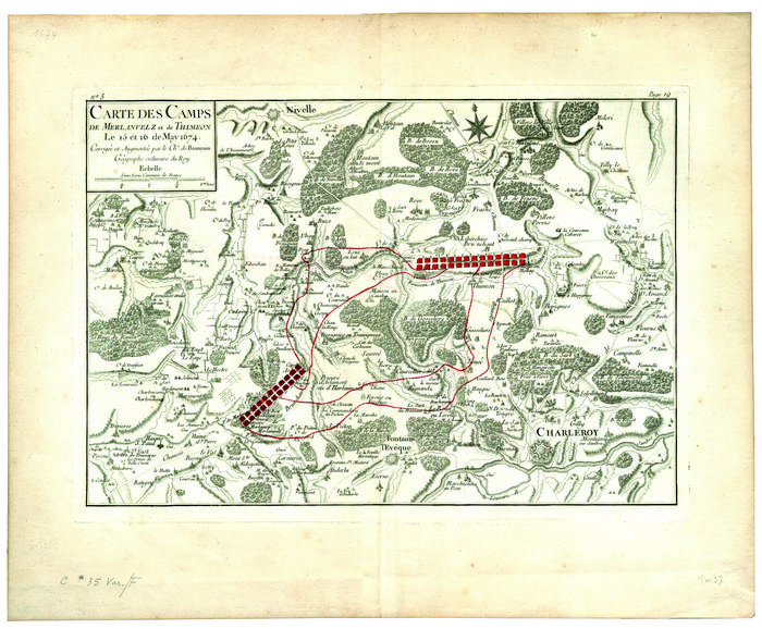 Carte des camps de Merlanvelz et de Thimeon Le 15 et 16 de May 1674 corrigée et augmentée par le Chevalier de Beaurain, Géographe ordinaire du Roy. N° 5, p. 19