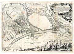 Plan de la Ville, Ouvrages et château de Namur Avec toutes les Attaques qui ont été faites, pendant le siège de cette Importante Place, ou le Roy à commandé en personne, et dont il s'est rendu Maître, apres trente Jours de tranchée ouverte depuis le 29 May, Jusqu'au 30 Iuin 1692: à la Veue de l'Armée, des Alliées, composée de cent mille hommes, et commandéé par le Prince d'Orange, et le: Duc de Baviere. Dedié et presenté à Monseigneur le Dauphin par son tres humble et tres obeissant serviteur et geographe De Fer. A Paris chez le Sr De Fer dans l'Isle du Palais à la Sphere Royale avec privilege du Roy.