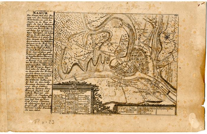 Namur. Stad und Schloss Stampt der Belagerung A° 1692. 123. G. Bodenehr feci et Excudit Cum Gratia et Privilegio Sacræ Cæs. Maj.