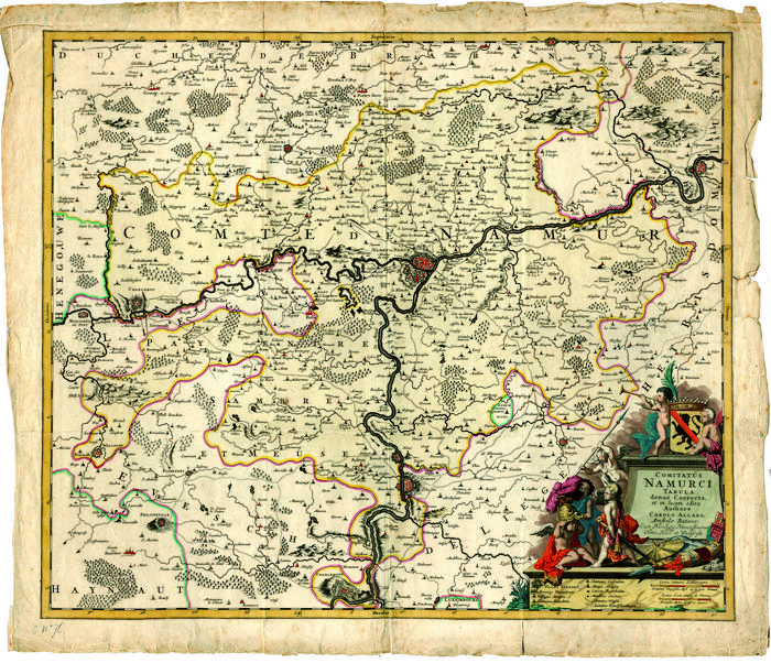 Comitatus Namurci Tabula in denuo Correcta et in lucem edita Authore Carolo Allard, Amstelo Batavo, Cum Privilegio Potentissimorum Ordin. Holl. Et Westfrisiae; L. Scherm