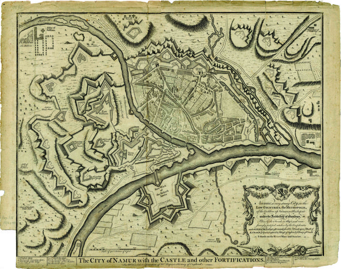 The City of Namur with the Castle and other Fortifications. For Mr Tindal's Continuation of Mr Rapin's History of England. J. Bafire sculp.
