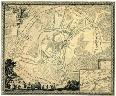 Plan de la Ville et Citadelle de Namur Assiégée par l'armée du Roy commandée par sa Majesté en personne le 29 May 1692 la Ville rendüe le 6 Iuin et le château le 30e du même mois et an. Avec carte du Gouvernement de Namur