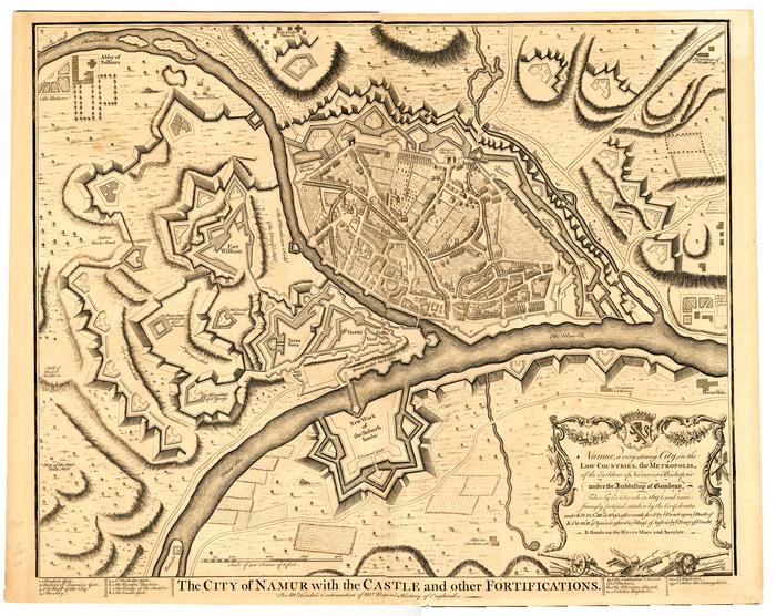 The City of Namur with the Castle and other Fortifications. For Mr Tindal's Continuation of Mr Rapin's History of England. J. Bafire sculp.