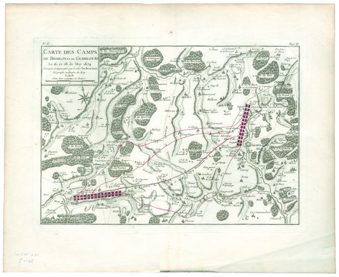 Carte des camps de Thimeon et de Gemblours Le 16 et 18 de May 1674  corrigée et augmentée par le Chevalier de Beaurain, Géographe ordinaire du Roy. N° 6, p. 20