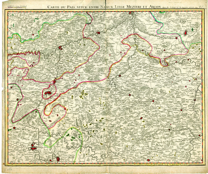 Carte du Pais situe entre Namur, Liege, Meziere et Arlon. A Paris chez Le Rouge…