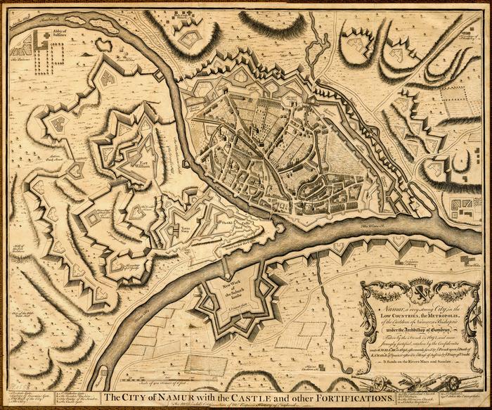 The City of Namur with the Castle and other Fortifications. For Mr Tindal's Continuation of Mr Rapin's History of England. J. Bafire sculp.