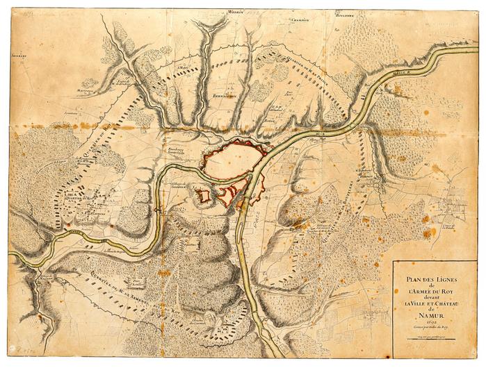 Plan des Lignes de l'Armée du Roy devant la Ville et Château de Namur,1692. Gravé par ordre du Roy.