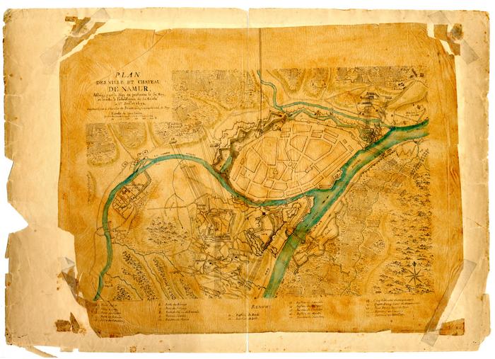 Plan des ville et château de Namur, Assiégé par le Roy en personne le 30 May et rendu à l'obéissance de sa Majesté le 1er Juillet 1692. Augmenté par le chevalier de Beaurain, Géographe du Roy.