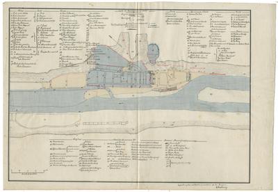 Carte de Bouvignes en 1554. Copie d'un plan existant aux archives de la Province. A. Mahieu