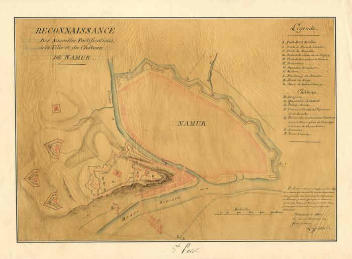 Reconnaissance des Nouvelles Fortifications de la Ville et du Château de Namur. Mézieres, le 1827. Le Colonel Directeur des fortifications. Laffailler