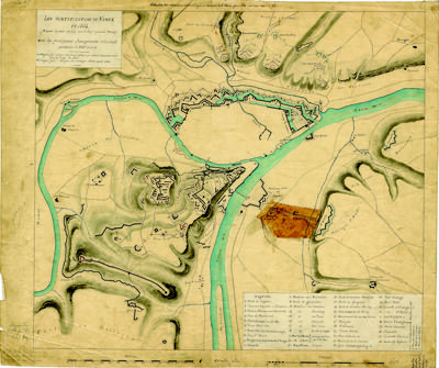 Les fortifications de Namur en 1704 (D'après le plan publié par le lieutt général Pelet.) avec les principaux changements introduits pendant le XVIIIe siècle