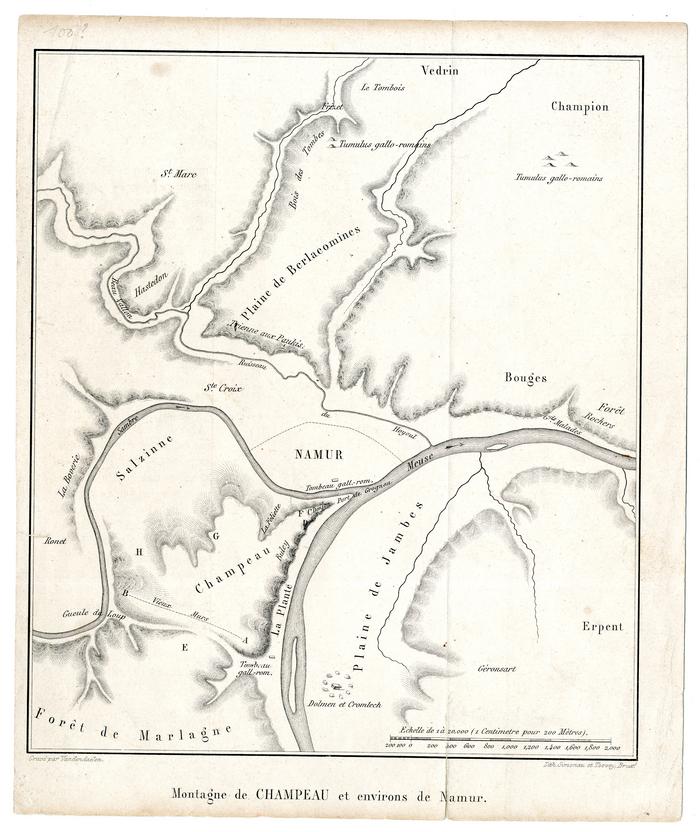 Montagne de Champeau et environs de Namur. Gravé par Vandendaelen. Lith. Simonau et Toovey. Bruxelles.
