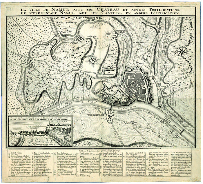 La ville de Namur avec son Château et autres Fortifications. De sterke stadt Namur met syn Casteel en andere fortificatien. Amsterdam by Nicolaus Visscher met Privilegie.