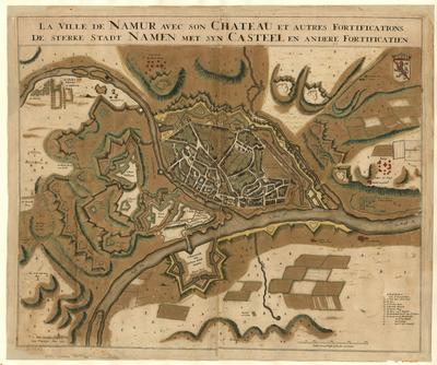La ville de Namur avec son Château et autres fortifications. De sterke stadt Namen met syn Casteel en andere fortificatien. F. de Wit Excudit Amstelodami cum privilegio anno 1695