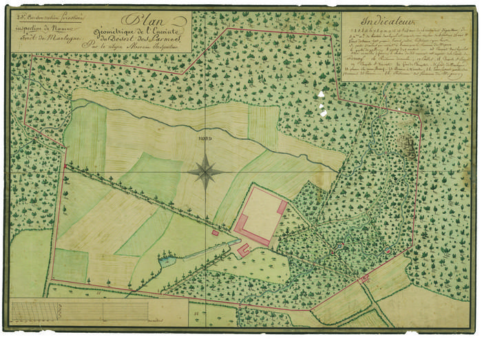 Plan géométrique de l'Enceinte du Désert des Carmes par le citoyen Moreau Inspecteur - 23e conservation forestière. Inspection de Namur. Forêt de Marlagne