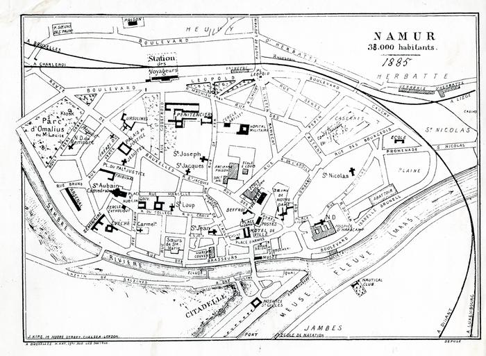 Namur 38.000 habitants. J. Kips 14 Moore Street Chelsea London, Q Bruxelles H. V. H. T. 13 Rue des Boiteux.