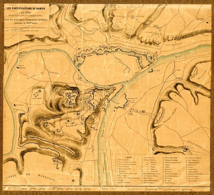 Les fortifications de Namur en 1704 (D'après le plan publié par le lieutt général Pelet.) avec les principaux changements introduits pendant le XVIIIe siècle