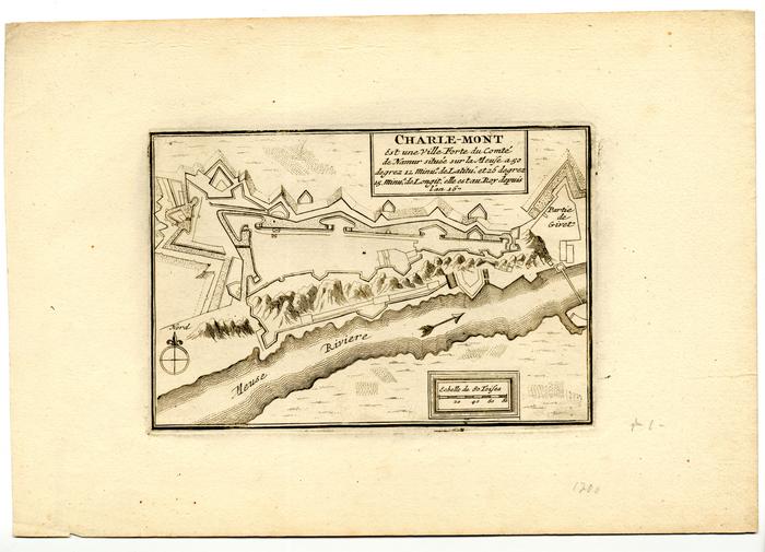 Charle-mont est une ville forte du Comté de Namur située sur la Meuse a 50 degrez 12 minutes de latitude et 26 degrez 15 minutes de longitude. Elle est au Roy depuis l'an 167.