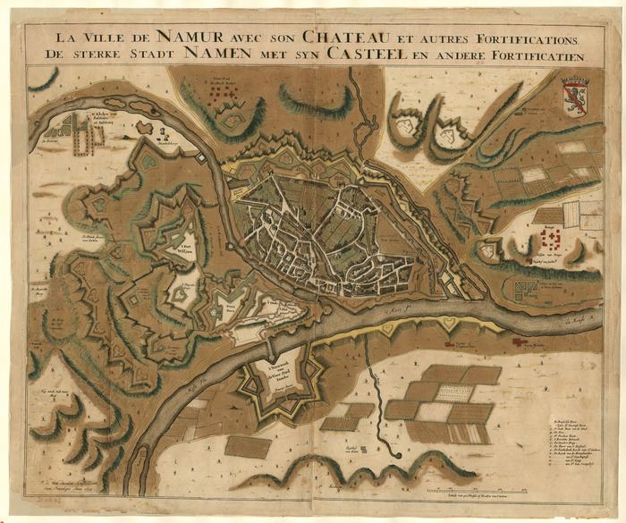 La ville de Namur avec son Château et autres fortifications. De sterke stadt Namen met syn Casteel en andere fortificatien. F. de Wit Excudit Amstelodami cum privilegio anno 1695