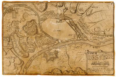 Namur, avec ses nouveaux ouvrages, faits et projetés jusqu'à l'année 1693. Cette ville fut prise par le Roy sur les Espagnols au moins de Juin en 1692. H. van Loon fecit. A Paris, chez Sr. De Fer dans l'Isle du Palais sur le Quay de l'Orloge à la sphère royale 1795.
