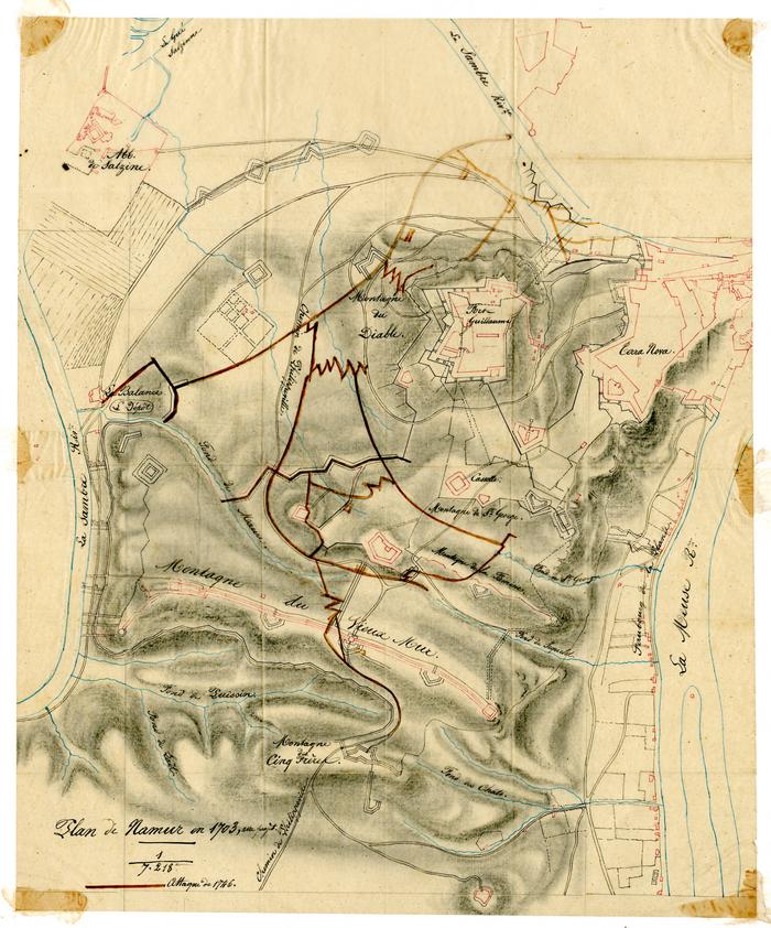 Plan de Namur de 1703, avec projet et attaque de 1746