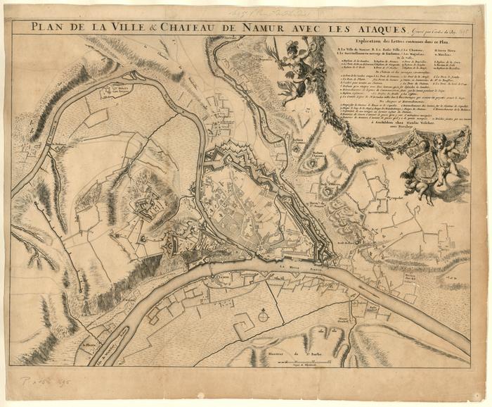 Plan de la ville & Château de Namur avec les ataques, gravé par l'ordre du Roy, 1695. A Amsteldam chez Nicolas Visscher avec privilège