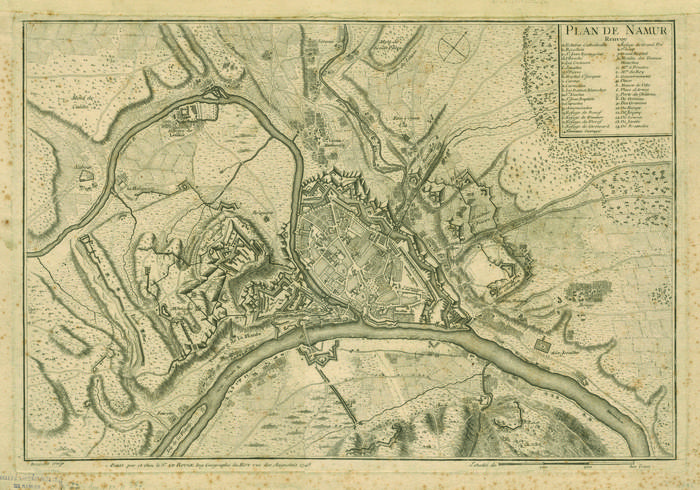 Plan de Namur. Rameau sculp. A Paris par et chez le Sr Le Rouge, Ing. Geographe du Roy rue des Augustins, 1745