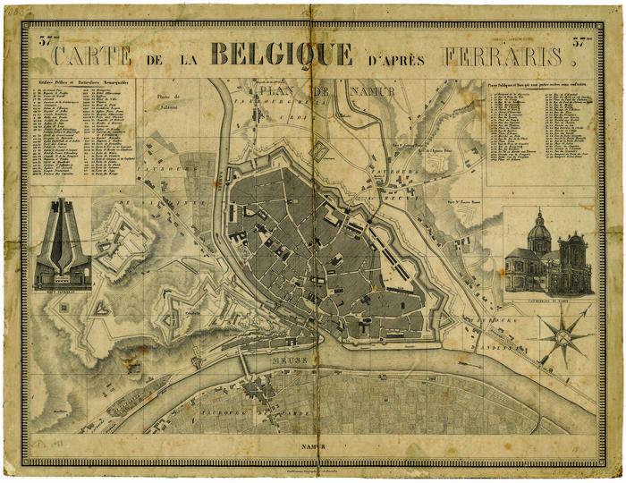 Carte de la Belgique d'après Ferraris. 37e. Plan de Namur. Etablissement Géographique de Bruxelles.