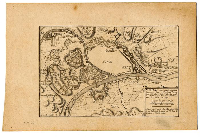 Namur, avec ses nouveaux ouvrages, faits et projetés jusqu'à l'année 1693. Cette ville fut prise par le Roy sur les Espagnols au moins de Juin en 1692. H. van Loon fecit. A Paris, chez Sr. De Fer dans l'Isle du Palais sur le Quay de l'Orloge à la sphère royale 1795.