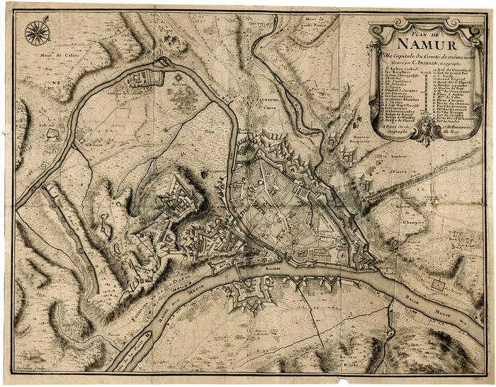Plan de Namur Ville Capitale du Comté de même nom. Gravé par C. Inselin, Geographe. A Paris chez le Sr de Beaurain Géographe du Roy. Incelin sculp.