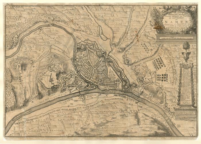 Plan général des attaques faites devant la ville et le château de Namur assiegez par sa Majesté Britannique le 12 juillet et reduits entierement aux Armes Victorieuses des Serenissimes Alliez le 5 septembre 1695. A La Haye chés Etienne Foulque