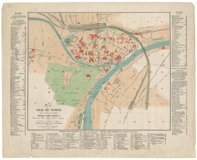 Plan de la ville de Namur avec table des rues, Batiments d'utilité publique, etc Dressé par Henri Piron