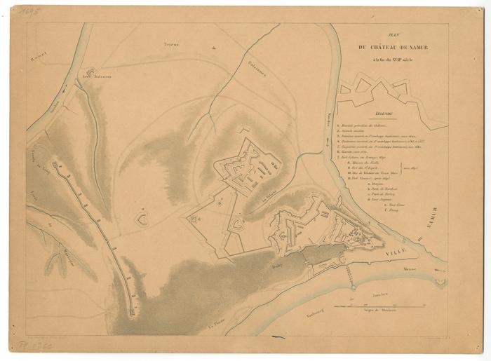 Plan du château de Namur à la fin du XVIIe siècle. J. Vandendaelen F. Imp. Simonau et Toovey, Brux.
