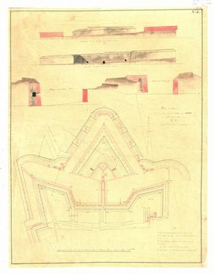 Plan et coupes de la partie de la citadelle de Namur dite terra nova