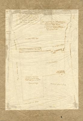 Plan de la place de St Loup à Namur et de ses issues telles qu'elles etaient avant la demolition de l'eglise Paroissiale, les murs du cimetière et les maisons des Marguillers du dit St. Loup, levé par Beaulieu, géomètre le 12 juin 1779 (arch. de la ville).
