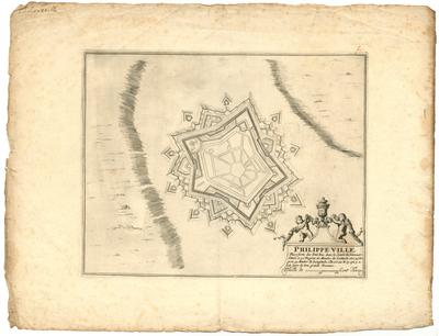 Philippe Ville : place forte des Païs Bas dans le comté de Hainaut, située a 50. degrez 16. minutes de latitude et a 25 degrez 53 minutes de longitude