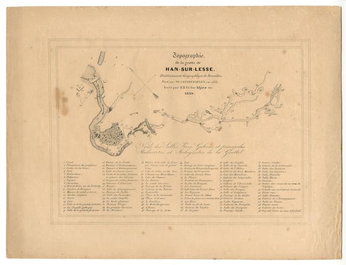 Topographie de la grotte de Han-sur-Lesse. Etablissement géographique de Bruxelles, fondé par Ph. Vandermaelen, en 1830, levée par M. B. Victor Idjiez en 1839.