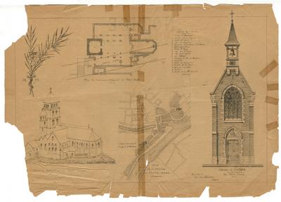 Ancienne collégiale Notre-Dame, Plan de l'ancienne Collégiale Notre-Dame, Plan de la Paroisse Notre-Dame, Eglise St Materne en construction rue Notre-Dame. Architecte Ed: van Gheluwe. Namur