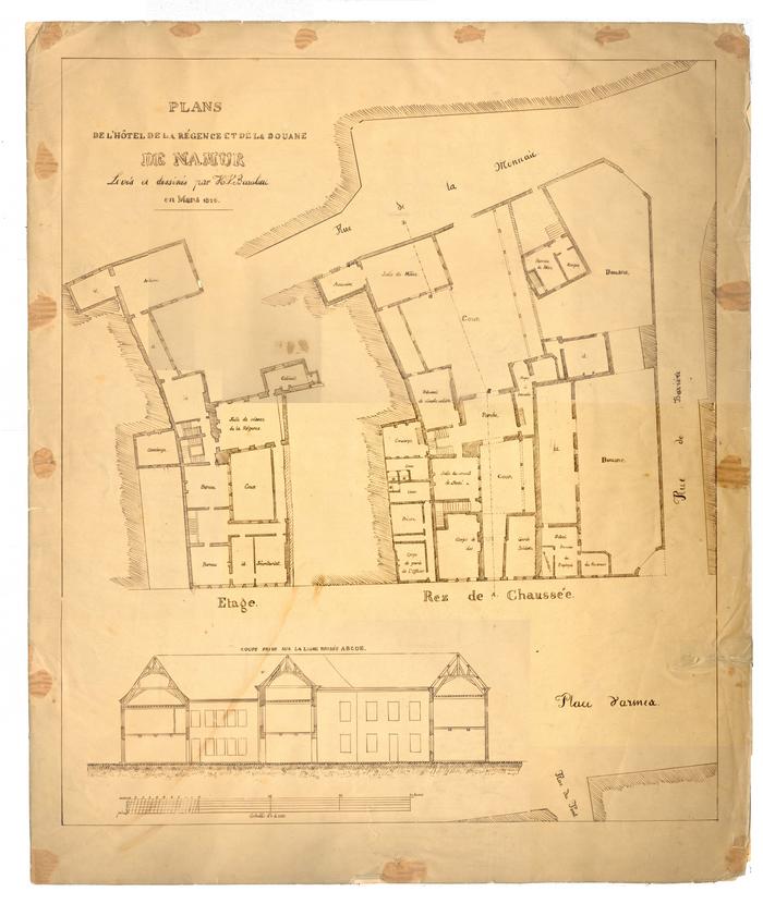 Plans de l'Hotel de la Régence et de la Douane de Namur. Levés et dessinés par H. P. Beaulieu en Mars 1826