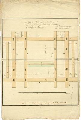 Plan de l'assemblage de charpente de la machine pour lever la vanne a l'ecluse de Jambe