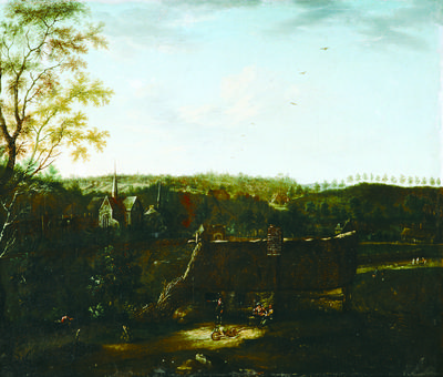 Vue de l'abbaye de Salzinnes prise de la rive droite de la Sambre